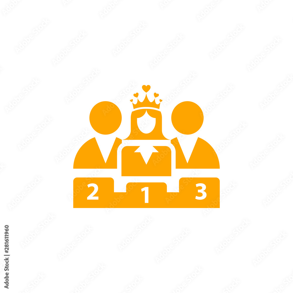 Poster award, business rank, success, team, winner, crown on head orange color icon