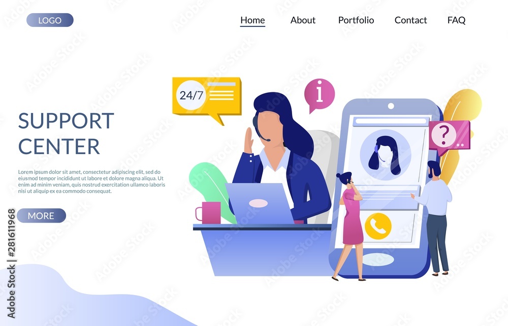 Wall mural support center vector website landing page design template