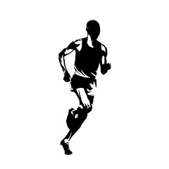 Marathon runner, ink drawing, isolated vector silhouette. Running man