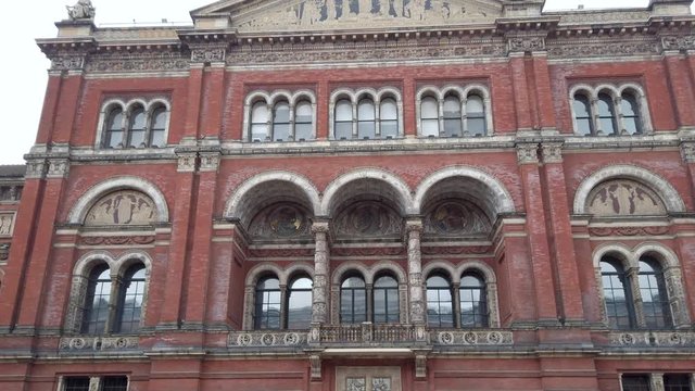 Dolly shot of Victoria and Albert Museum Exterior Facade in London, UK