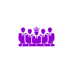 Award, business rank, success, team, winner, crown on head violet color icon