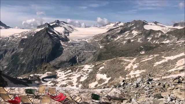 Scenic view of Italian Dolomites from Passo Paradiso. Rocky and snowy landscape on 3000 m