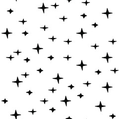 Hand drawn seamless pattern with stars. Black doodle star