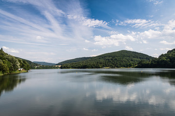 Artificial Myczkowskie Lake on a sunny day.