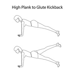 High plank to glute kickback exercise outline