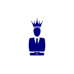 Award, business rank, success, team, winner, crown on head blue color icon