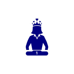 Award, business rank, success, team, winner, crown on head blue color icon