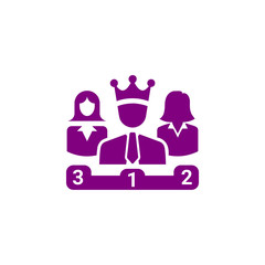 Award, business rank, success, team, winner, crown on head purple color icon