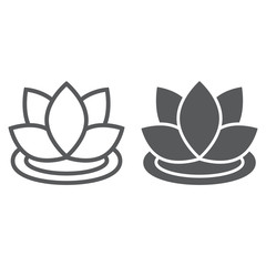 Lotus line and glyph icon, flower and spa, floral sign, vector graphics, a linear pattern on a white background.