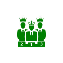 Award, business rank, success, team, winner, crown on head green color icon