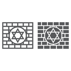 Kotel line and glyph icon, religion and judaism, jewish wall sign, vector graphics, a linear pattern on a white background.