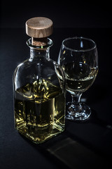 Front view of the wine bottle and wine glass