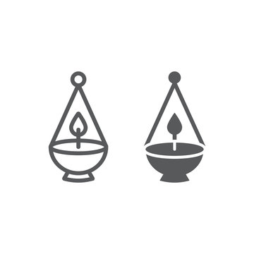 Ner tamid line and glyph icon, light and israel, jewish lamp sign, vector graphics, a linear pattern on a white background.