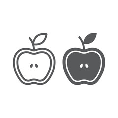 Half apple line and glyph icon, food and fruit, fresh apple sign, vector graphics, a linear pattern on a white background.