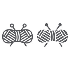 Yarn ball line and glyph icon, knitting and sew, thread sign, vector graphics, a linear pattern on a white background.