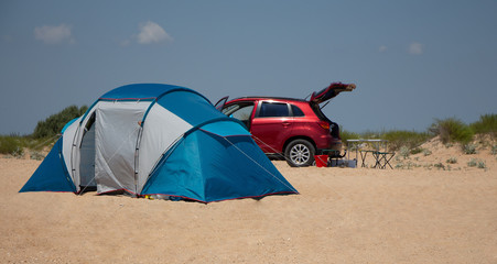 Russia, Krasnodar - September 19, 2019. Camping on the Black Sea. 