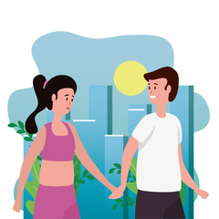 cute lovers couple on the park characters