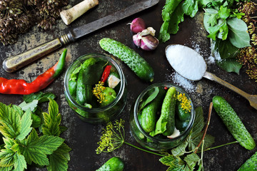 Pickling or fermenting cucumbers. Probiotics Fermented foods.