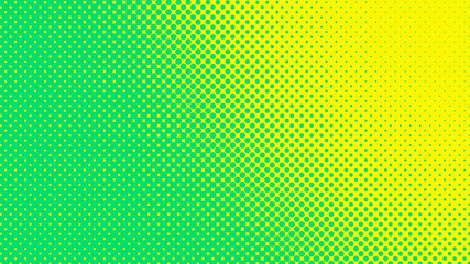 Green and yellow retro pop art background with halftone dots