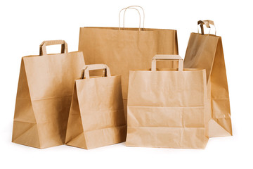 Paper bags isolated on white background.
