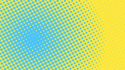 Fotobehang Yellow and blue pop art background with dots design, abstract vector illustration in retro comics style © Sorokin