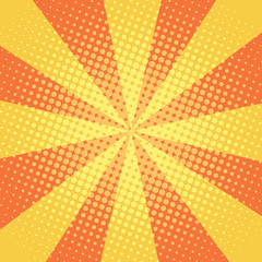 Orange and yellow retro comic pop art background with haftone dots design. Vector clear template for banner or comic book design, etc