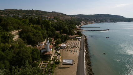 Fototapeta na wymiar Aerial view of Balchik Castle at Black Sea on a sunny day.