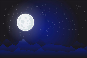 Obraz na płótnie Canvas Full moon surface on night sky with stars vector illustration