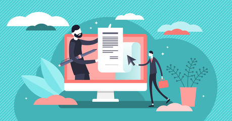 Electronic contract vector illustration. Flat tiny signature person concept