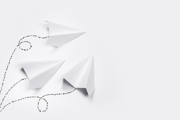 Travel plane concept.Mockup design of travel concept with group airplane on white background with...