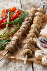 Fototapeta premium grilled champignon mushrooms, selective focus