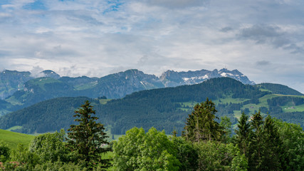 Fototapeta na wymiar Switzerland, Panoramic view on Appenzell Innerrhoden Alps