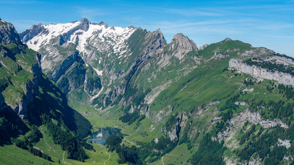 Switzerland, Panoramic view on Santis, EbenAlp and Berggasthaus Schäfler