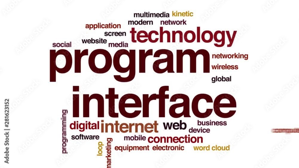 Wall mural program interface animated word cloud. kinetic typography.