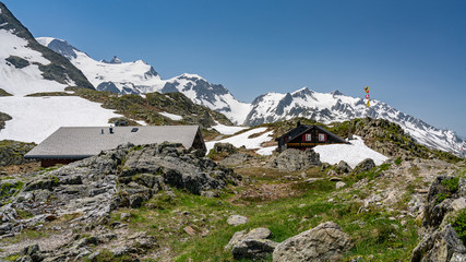 Switzerland, Sustenpass beautiful panoramic view, Berggasthaus Sustenpass Hospiz.