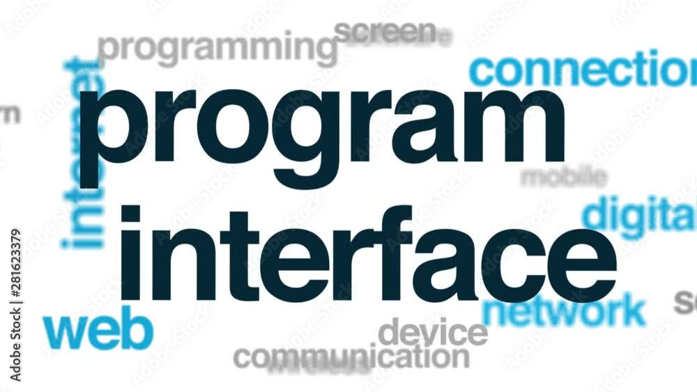 Wall mural program interface animated word cloud. kinetic typography.