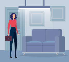 Fototapeta premium elegant businesswoman worker with portfolio in livingroom