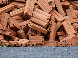 pile of brick on the road in construction site