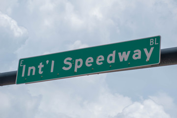 Daytona Beach Florida. July 07, 2019 International Speedway Boulevard sign in historic district area