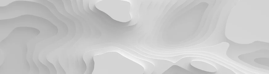 Foto op Canvas Breed panorama 3D landschap papier gesneden stijl, gebogen vormen met hellingen, abstracte geometrische lijnen patroon achtergrond kunst illustratie voor omslagontwerp, boek, poster, cd-hoes, flyer, reclame. © Ocelia_Mg