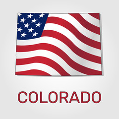 Map of the state of Colorado in combination with a waving the flag of the United States. Colorado silhouette or borders for geographic themes - Vector