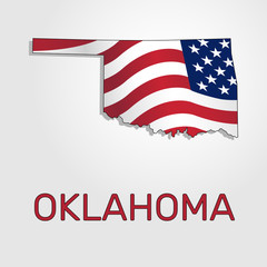 Fototapeta na wymiar Map of the state of Oklahoma in combination with a waving the flag of the United States. Oklahoma silhouette or borders for geographic themes - Vector