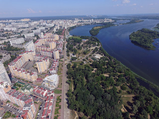 Fototapeta premium Modern residential area of Kiev at summer time (drone image).