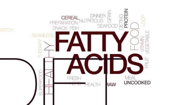 Fatty acids animated word cloud. Kinetic typography.