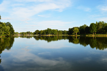 Fototapeta na wymiar Lake and sky with trees reflecting in water