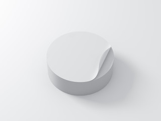 Stack of white round adhesive stickers mockup on white table, 3d rendering