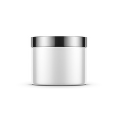White cylindrical tin can jar mockup for cosmetics with chrome cap