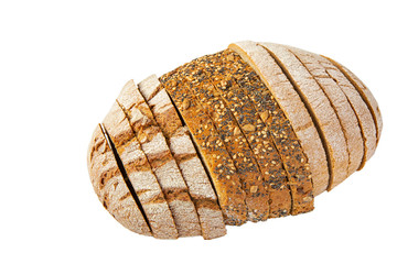 Different varieties of bread cut into slices on a white background .isolated objects