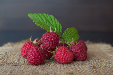 Fresh, sweet raspberries in on a linen napkin.