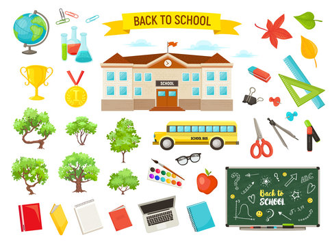 school objects vector collection
